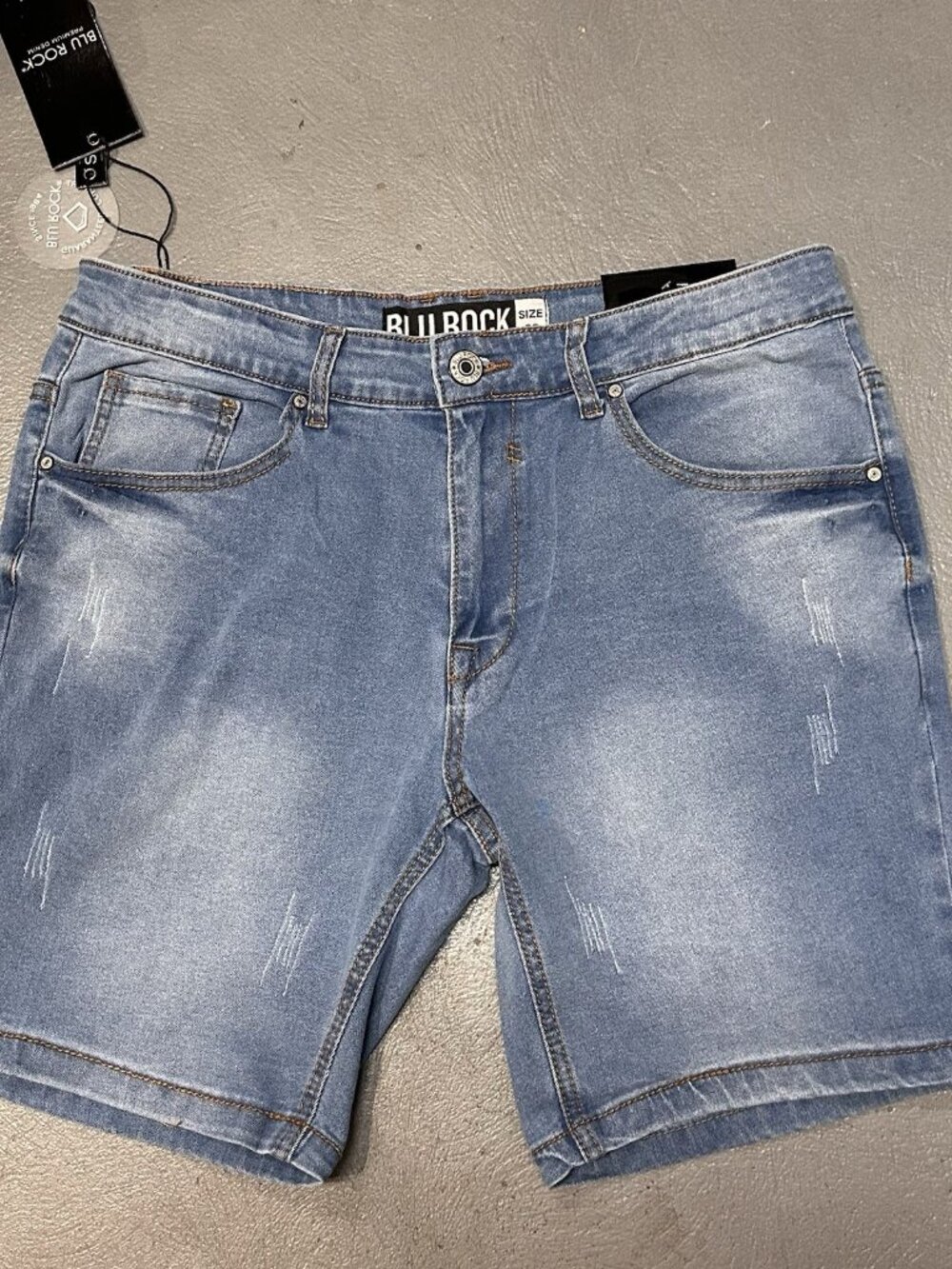 Blu Rock Denim Shorts Womens Size 14 Blue Distressed Stretch New